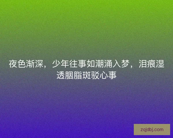 夜色渐深，少年往事如潮涌入梦，泪痕湿透胭脂斑驳心事