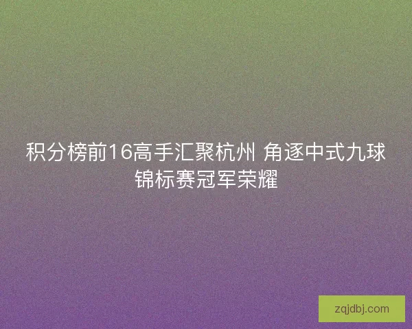积分榜前16高手汇聚杭州 角逐中式九球锦标赛冠军荣耀